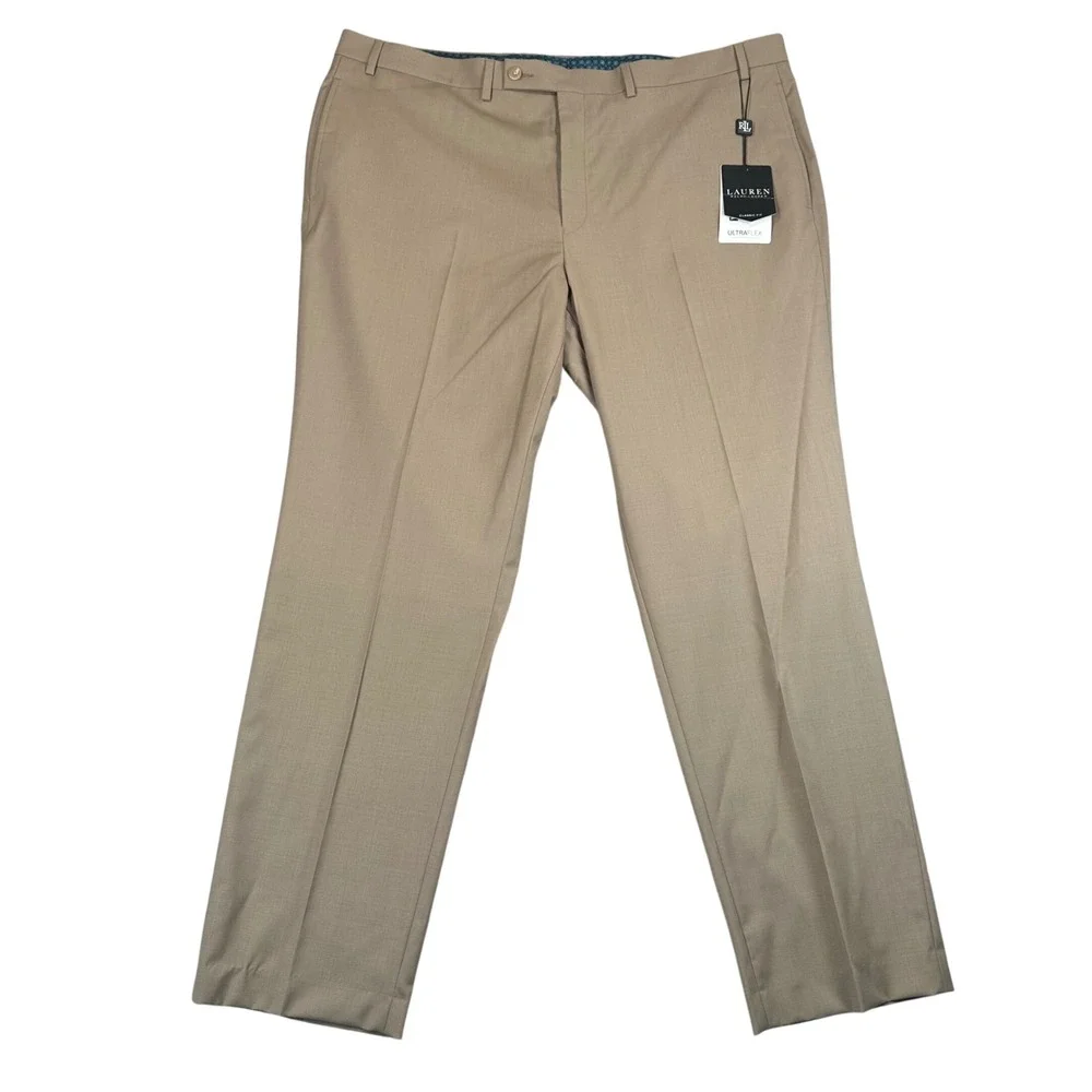 Lauren Ralph Lauren Dress Pants Mens 42x32 Tan UltraFlex Wool Blend Classic Fit